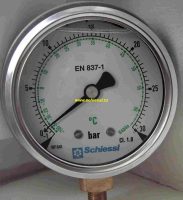 Manometr vysokotlaký 80mm, -1 až+30 Bar, R404A, glycerin, Schiessl